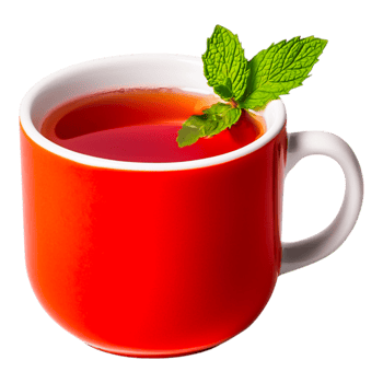 Fresh Mint Tea in a Vibrant Red Cup with Green Mint Leaf png