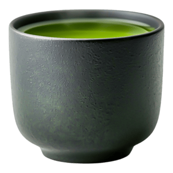 Elegant Gray Ceramic Cup with Bright Green Matcha Tea Inside png