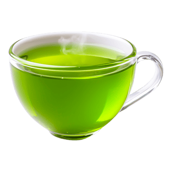 Freshly Brewed Green Tea in Clear Glass Cup with Steam Rising Up png