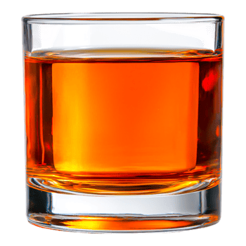 Glass of amber whiskey with smooth reflections and rich color png