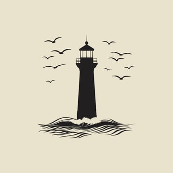 Silhouette of a traditional lighthouse by the sea vector