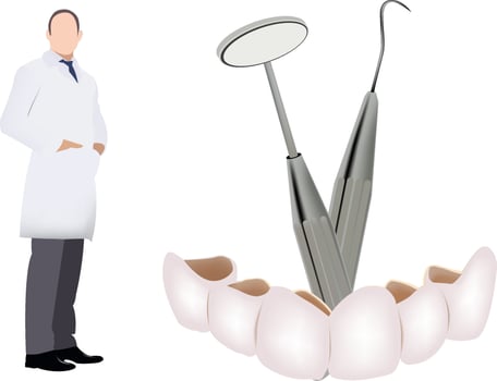 A dentist is standing next to a toothbrush and toothbrush vector