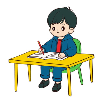 The child is studying very diligently and focused vector