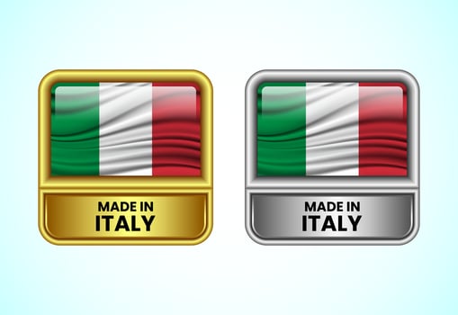 Made in Italy label icon in gold and silver color. Flag icon set for business vector
