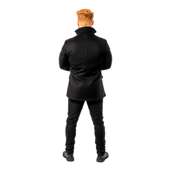 Stylish Male Model in Black Jacket Facing Away from Camera png