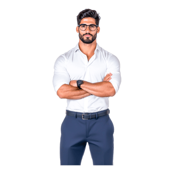 Confident young businessman in casual attire with arms crossed png