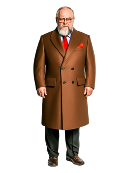 Elderly man wearing a brown overcoat with red tie and pocket square png