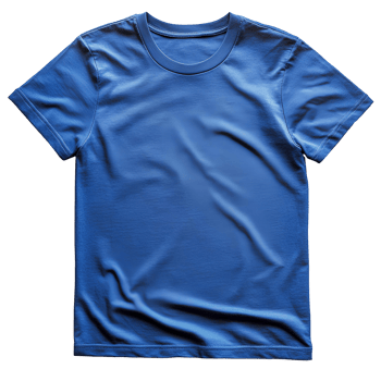 blue t shirt . blue t-shirt garment top view . blue shirt flat lay isolated. Simple short-sleeve T-shirt with a classic crew neck design . crew neck for clothing fashion mock ups png