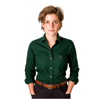 Confident Young Woman in Green Shirt Against png