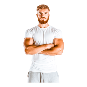 Confident Man in White Shirt With Muscular Build and Serious Stance png
