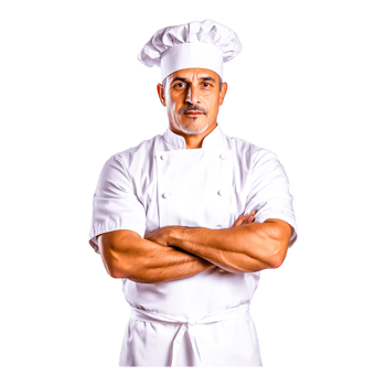 Professional Chef with Confident Stance in Culinary Uniform png