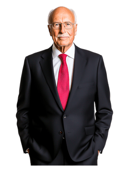 Confident Elderly Man in Formal Suit with Red Tie Against png