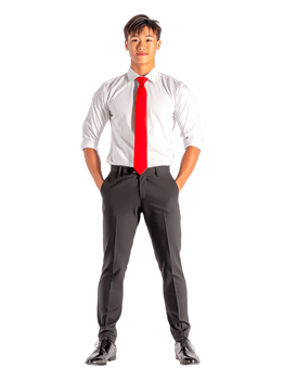Confident Young Man in Formal Attire with Red Tie and Stylish Pose png
