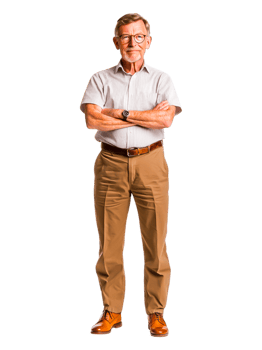 Senior Man with Glasses and Stylish Outfit Standing Confidently png