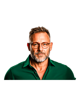 Confident mature man with glasses posing against png