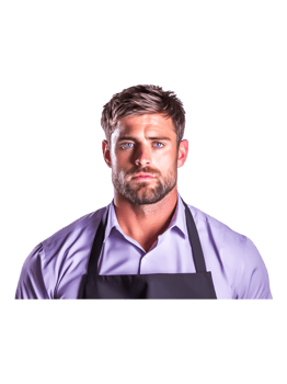 Focused Male Chef in Apron with Intense Expression on Face png
