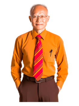 Confident Older Man in Orange Shirt and Striped Tie Smiling Portrait png