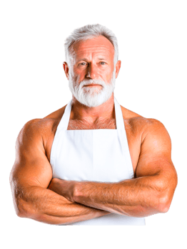 Confident Male Chef with Strong Physique and White Apron png