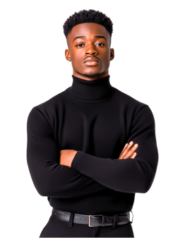 Confident Young Man in Black Turtleneck Sweater Posing Stylishly png