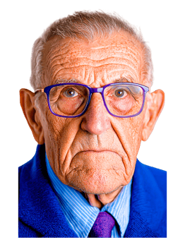 Portrait of Elderly Man with Glasses and Serious Expression in Blue png