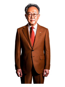 Professional Asian Man in Brown Suit with Red Tie Standing Confidently png
