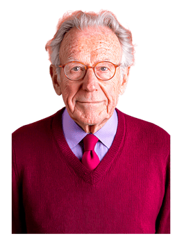 Elderly man with glasses in red sweater and collared shirt portrait png