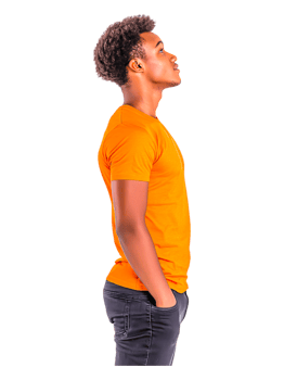 Young Male Model in Orange T-Shirt Looking Up with Confidence png