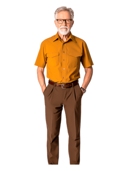 Elderly Man in Casual Attire Standing Confidently with Hands in Pockets png