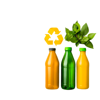 Colorful Bottles with Green Leaves and Recycling Symbol png