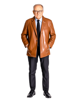 Professional Man in Stylish Brown Leather Jacket and Black Pants png