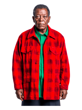 Serious man in red plaid shirt with green shirt underneath, portrait png