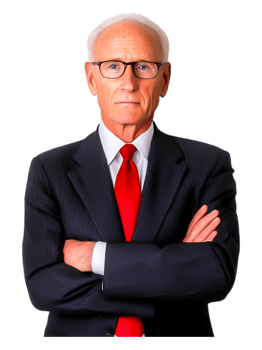 Confident Senior Businessman in Suit with Red Tie and Glasses png