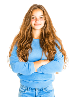Young Woman with Long Hair Smiling Confidently in Casual Apparel png