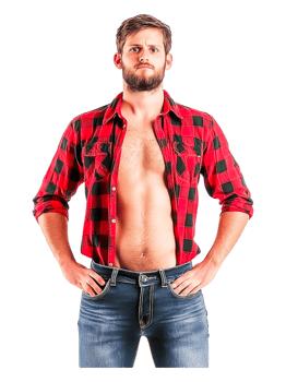 Confident Young Man in Checkered Shirt and Jeans Posing Boldly png