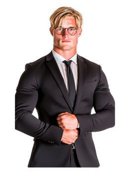 Confident Businessman in Formal Suit with Glasses and Strong Stance png