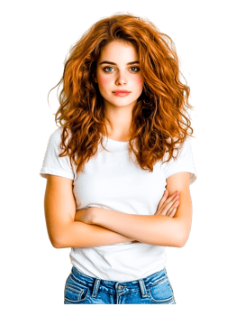 Confident Young Woman with Curly Hair in Casual Outfit Posing png