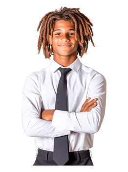 Confident Young Man with Dreadlocks and Formal Attire Smiling png