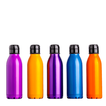 Colorful stainless steel water bottles in various vibrant shades png