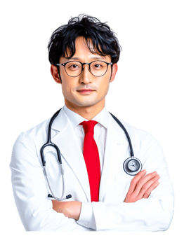 Confident Male Doctor in White Coat with Stethoscope and Red Tie png