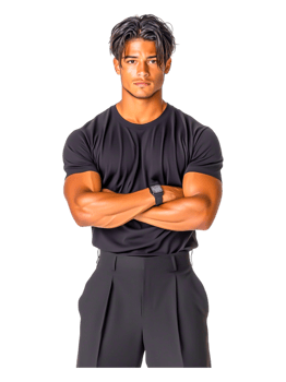 Confident Young Man in Black T-Shirt with Arms Crossed, Studio Shot png