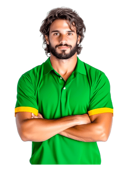 Confident Young Man in Green Shirt with Crossed Arms and Smile png