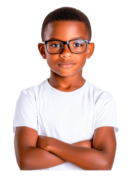 Confident Boy with Glasses Posing Against png