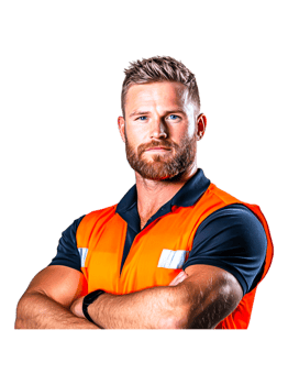 Confident Male Worker in Bright Safety Vest with Crossed Arms png