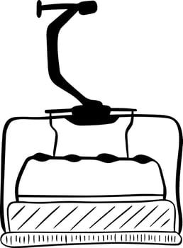Ski lift chair black and white line graphic illustration. Chairlift at ski resort lineart landscape isolated. Elevator cableway woodland monochrome scene outline image vector