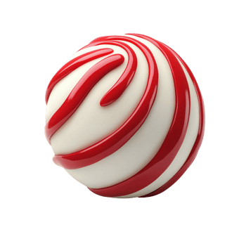 A festive red and white striped spherical candy, reminiscent of holiday treats, with a smooth, glossy surface. png