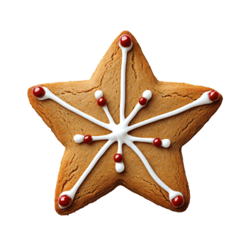A star-shaped cookie decorated with icing and red dots, perfect for festive occasions and holiday celebrations. png