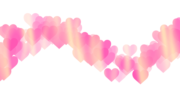 Wave of pink hearts scattered across a clean white background for a romantic and festive design. Pink hearts in various shades with light streaks. Valentine Day, wedding, or romantic celebrations. png