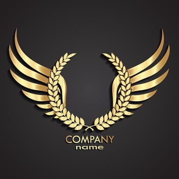 3d gold winged laurel wreath logo vector