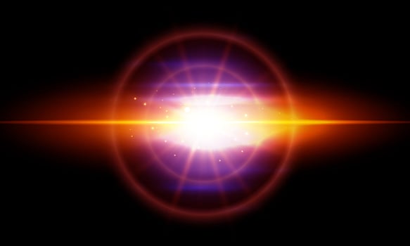 Light golden and purple rays rising on dark background. vector
