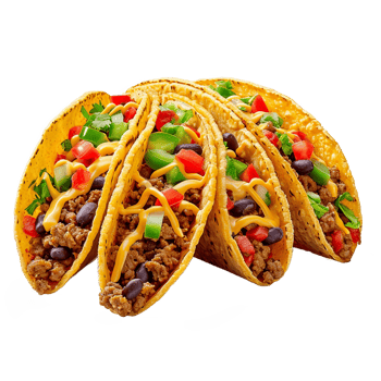 Delicious Ground Beef Tacos with Cheese Tomatoes and Cilantro png